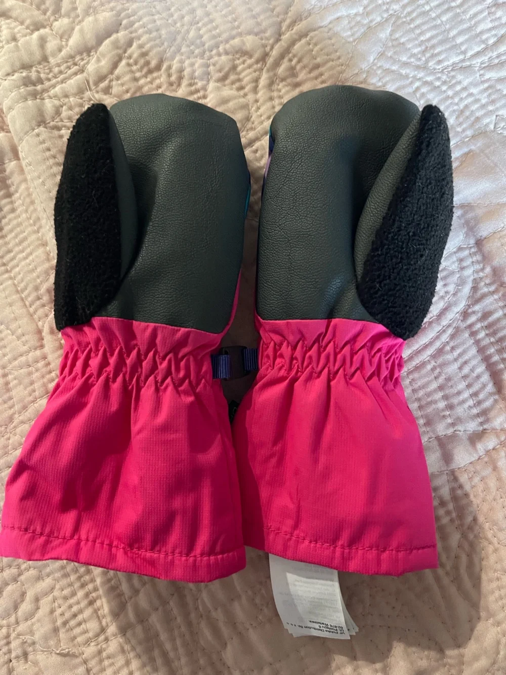 The North Face Kids Pink Mittens with Multi-Color Stripe Accents